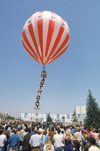 Students at Cerritos College release large balloon during rally celebrating the 1st official Earth Day, 22 April 1970.