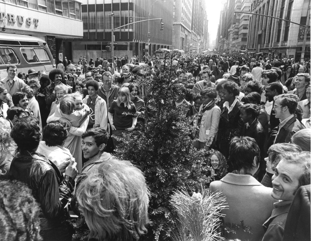 Activists gather on Madison Avenue to celebrate the first Earth Day, New York, 22 April 1970.