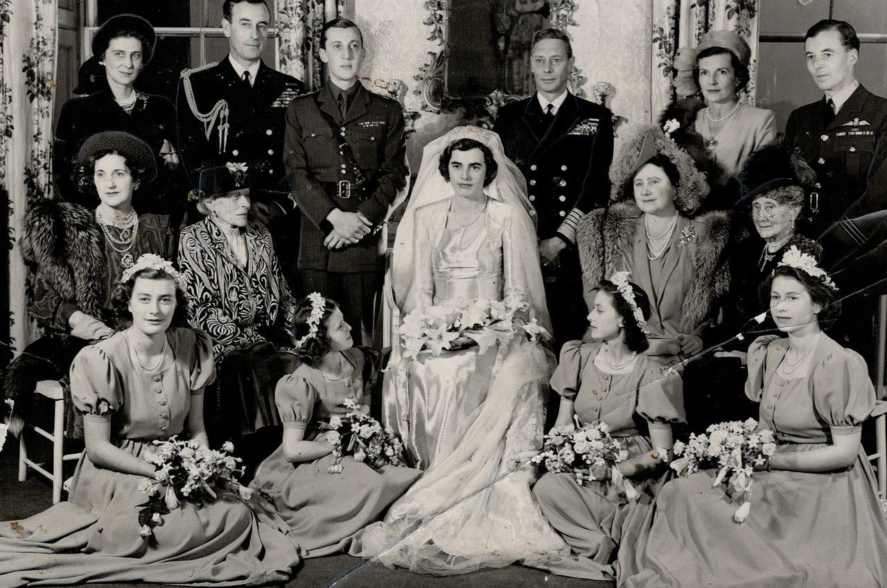 The Queen (then Princess Elizabeth) and Princess Margaret were two of the bridesmaids at Lady Patricia’s wedding to Lord Brabourne in 1946. Prince Philip, Lady Patricia’s first cousin, was an usher. The royal couple themselves became engaged just a few months later.